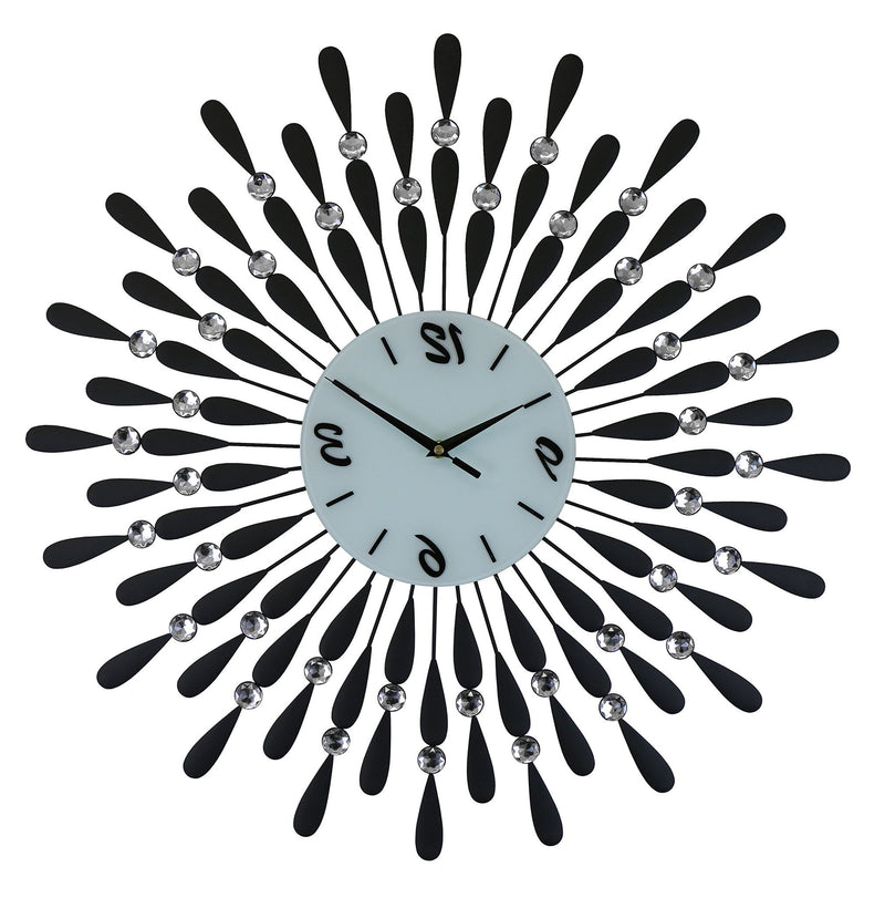 Silent Analog Starburst Wall Clock - Black / White / Silver