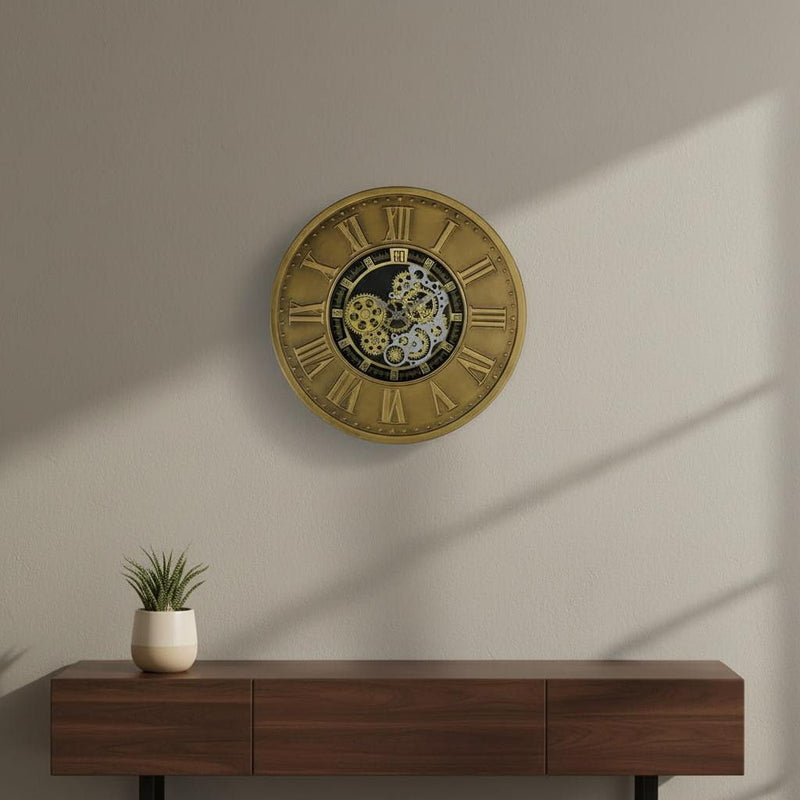 Silent Skeleton Exposed Gear Round Wall Clock - Black / Gold / Silver