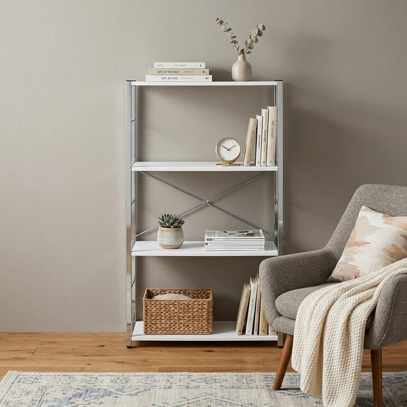 Four Tier Etagere Bookcase - White / Silver