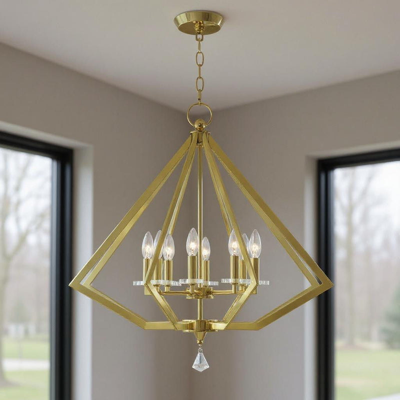 28" Eight Light Dimmable Chandelier With Shades - Brass