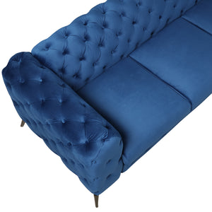 Modern 3-Piece Sofa Sets with Sturdy Metal Legs,Velvet Upholstered Couches Sets Including Three Seat Sofa, Loveseat and Single Chair for Living Room Furniture Set,Blue