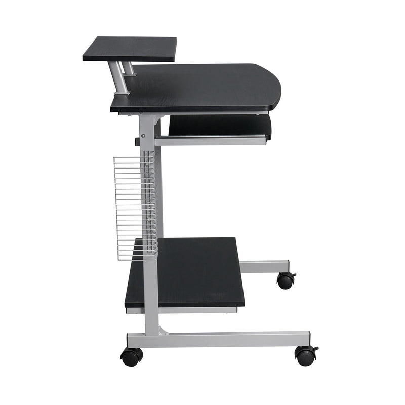 Stainless Rolling H-Shape Computer Desk - Espresso / Silver