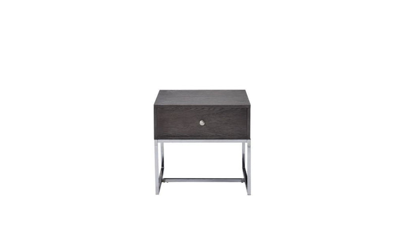 Manufactured Wood Rectangular End Table With Drawer - Chrome And Gray Oak