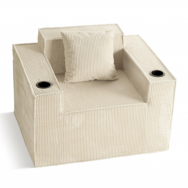 Corduroy Arm Chair And Toss Pillow - Beige