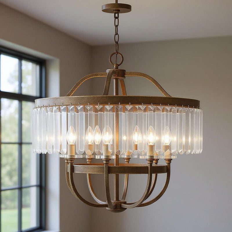27" Eight Light Dimmable Chandelier With Shades - Bronze
