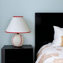 Load image into Gallery viewer, Ceramic Baseball Sports Table Lamp With White And Red Empire Shade - White And Red
