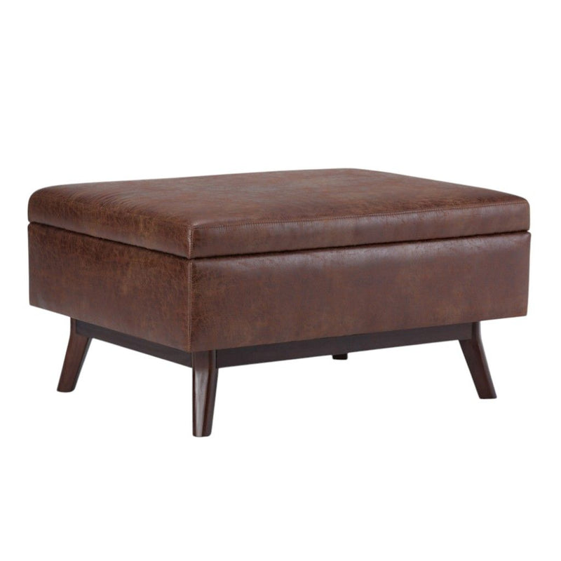 34" Leather Cocktail Ottoman With Storage - Brown