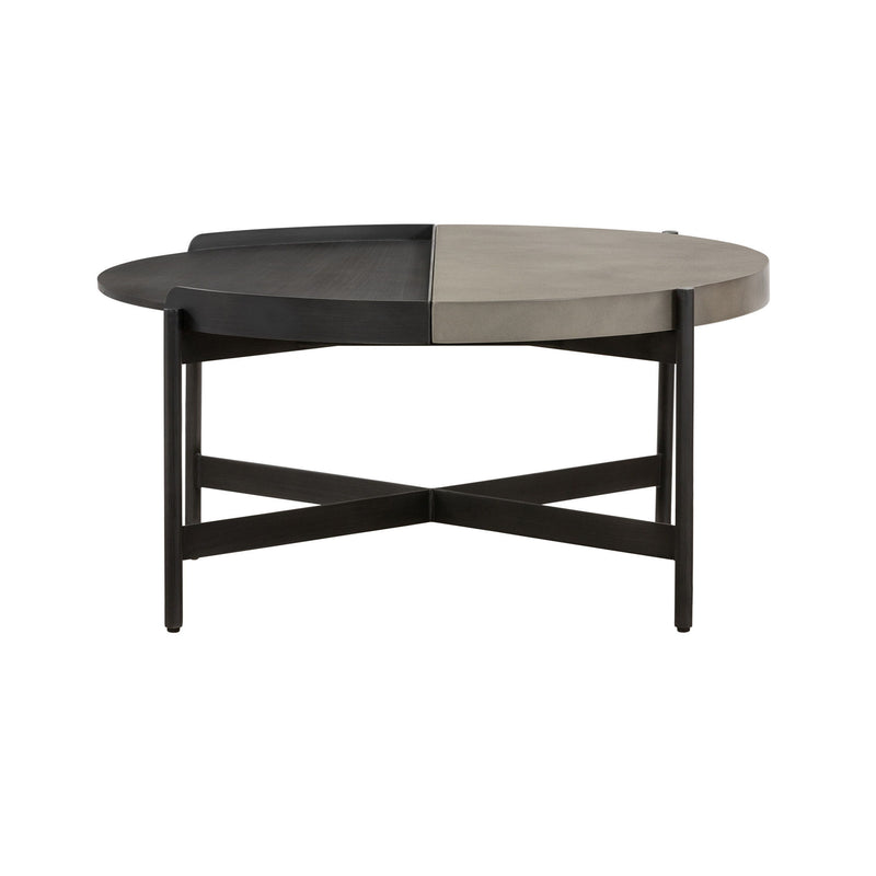 Concrete And Metal Round Coffee Table - Gray And Black