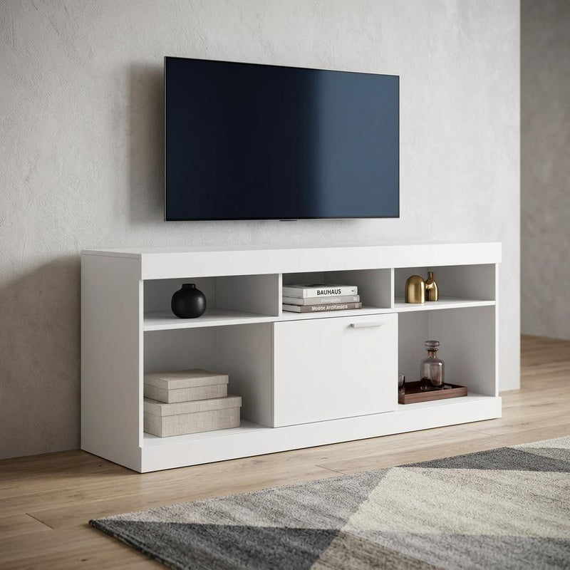 Wood Enclosed Open Storage TV Stand - White