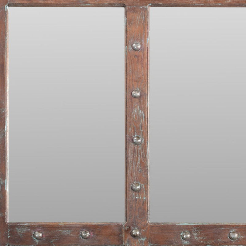 60" Rustic Solid Window Pane Framed Accent Mirror - Brown