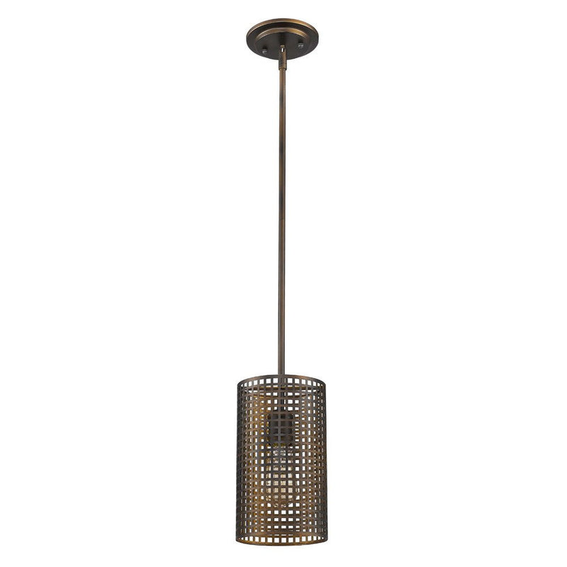 Metal Hanging Light With Mesh Shade - Bronze