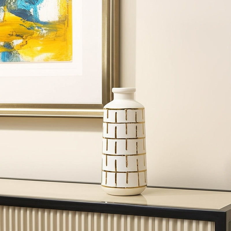 Geometric Cylindrical Table Vase - Ivory / Ivory