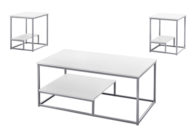 Metal Coffee Table With Shelf (Set of 3) - White And Silver