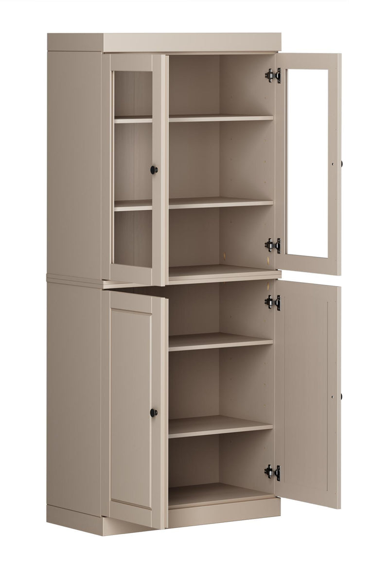 Solid Wood Adjustable Six Tier Library Bookcase With Four Doors (751523) - Beige