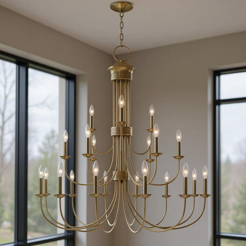 44'' Multi Light Dimmable Chandelier With Shades - Antiqued Brass