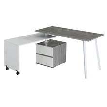 Load image into Gallery viewer, L Shape Rolling Pedestal Computer Desk With Two Drawers - Gray / White
