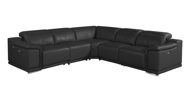 Italian Leather Modular L Shaped Five Piece Corner Sectional - Black