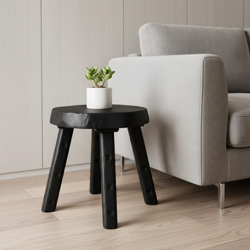19" Solid Wood Round End Table - Black