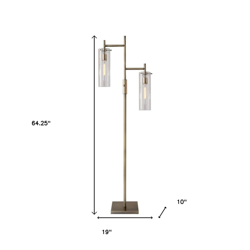 Two Light Novelty Floor Lamp With Clear Drum Shade - Brass