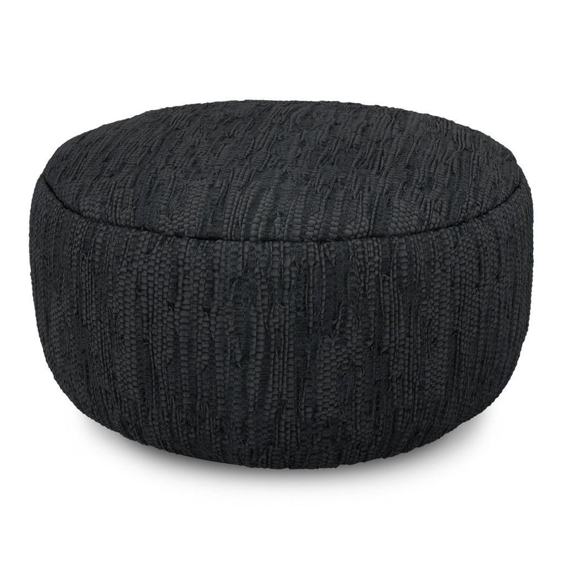 30" Leather Round Pouf Ottoman - Black