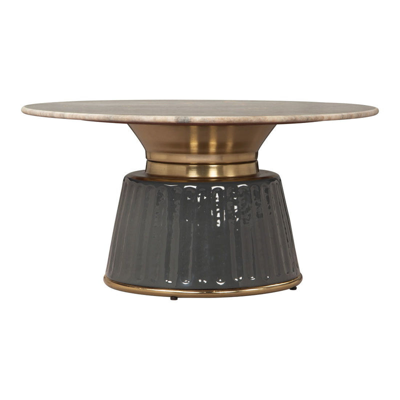 Genuine Marble Round Pedestal Coffee Table - Beige / Black