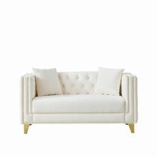 Load image into Gallery viewer, 2 Seater Deep Seat Sofa, Sofa With Button Nailhead, Square Arm Couches, Furniture For Living Room - Beige
