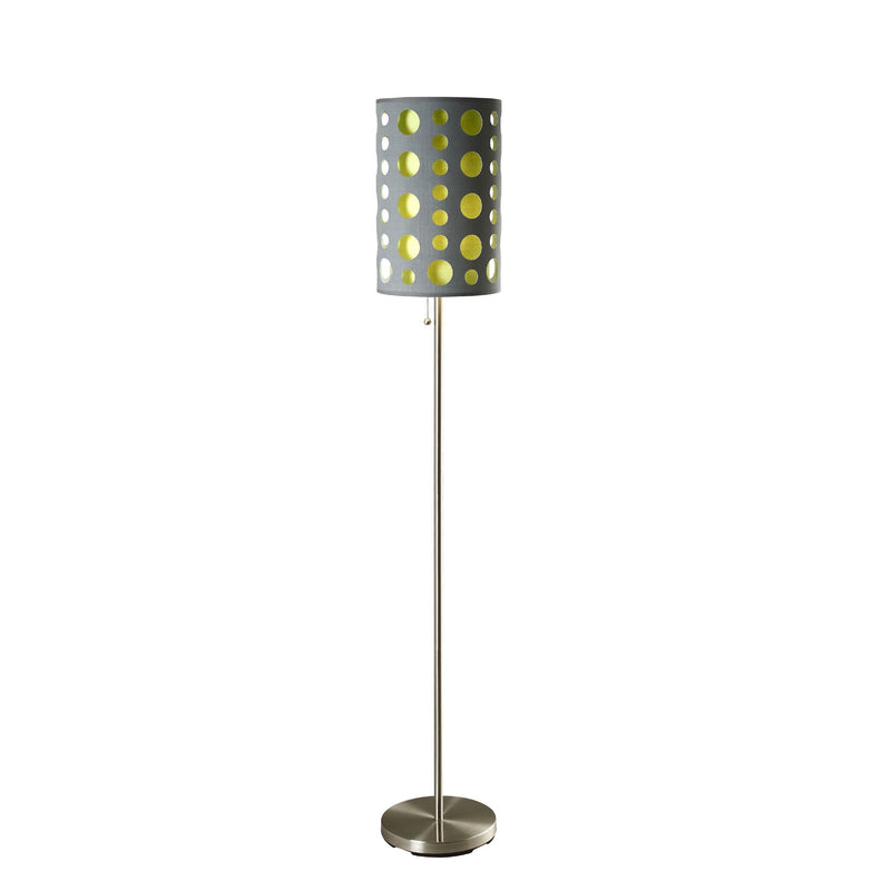 Steel Novelty Floor Lamp With Drum Shade - Silver / Gray And Green