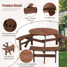 Load image into Gallery viewer, 6 Person Circular Outdoor Wooden Picnic Table For Patio, Backyard, Garden, Diy With 3 Built-In Benches, 1720Lb Capacity
