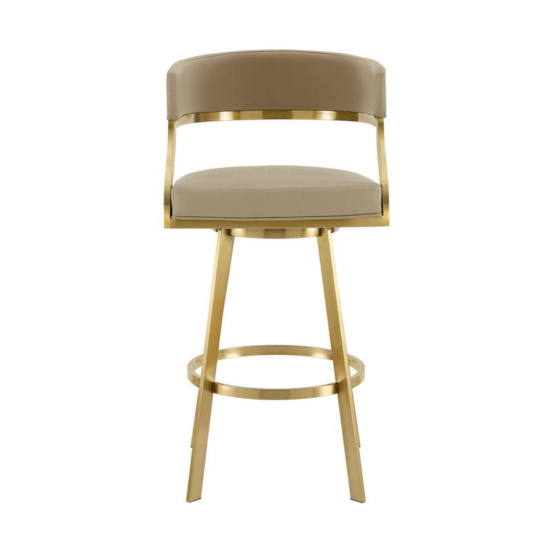 30" Contemporary Faux Leather And Stainless Steel Low Back Bar Height Swivel Bar Chair - Brown