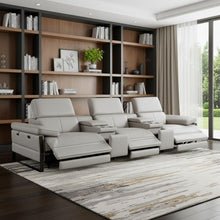Load image into Gallery viewer, Top Grain Leather Reclining Metal USB Sofa (720341) - Light Gray
