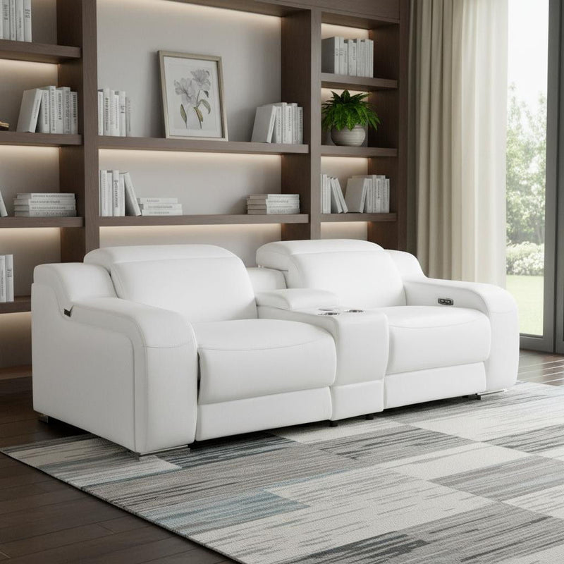 USB Reclining Sofa With Silver Legs - White