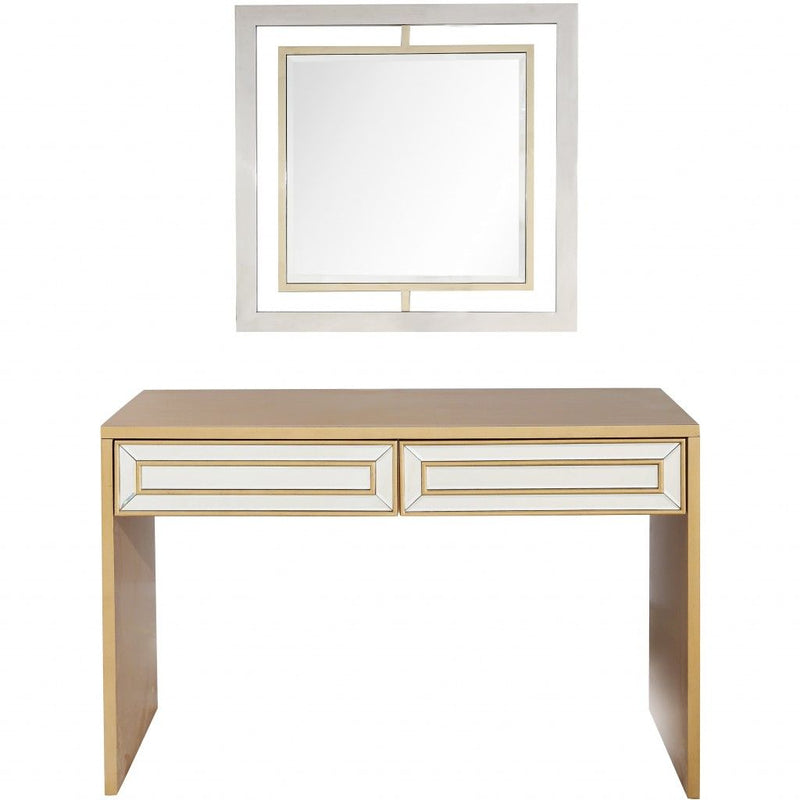 Mirror And Console Table - Antiqued Gold Finish