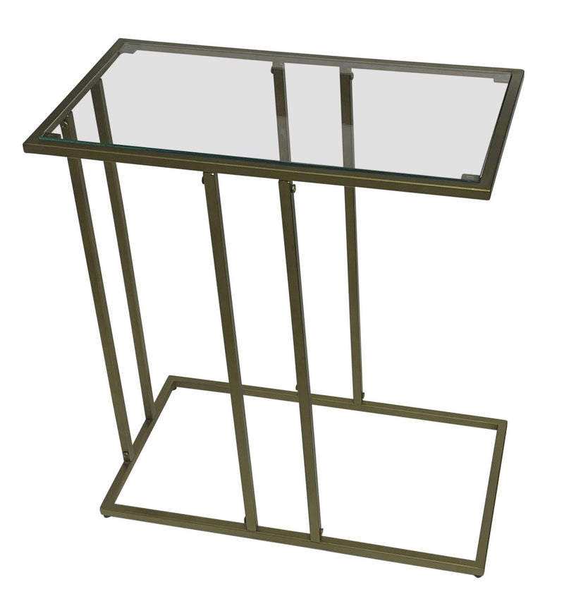 26" Clear And Glass And Iron Frame End Table - Antiqued Gold