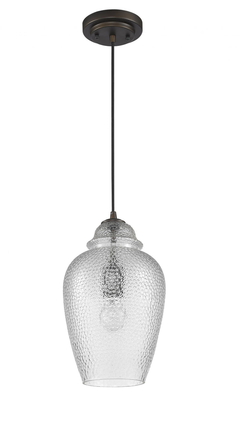Hanging Light With Textured Glass Shade - Antique Bronze