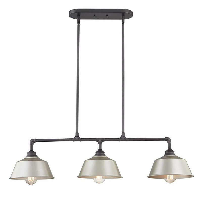 Kitchen Island Three Light Metal Dimmable Chandelier With Shades - Gray