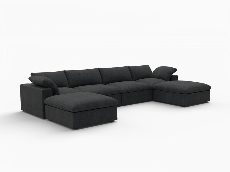 160" Two Piece Living Room Set Blend Modular Sofa With Ottoman Storage - Black