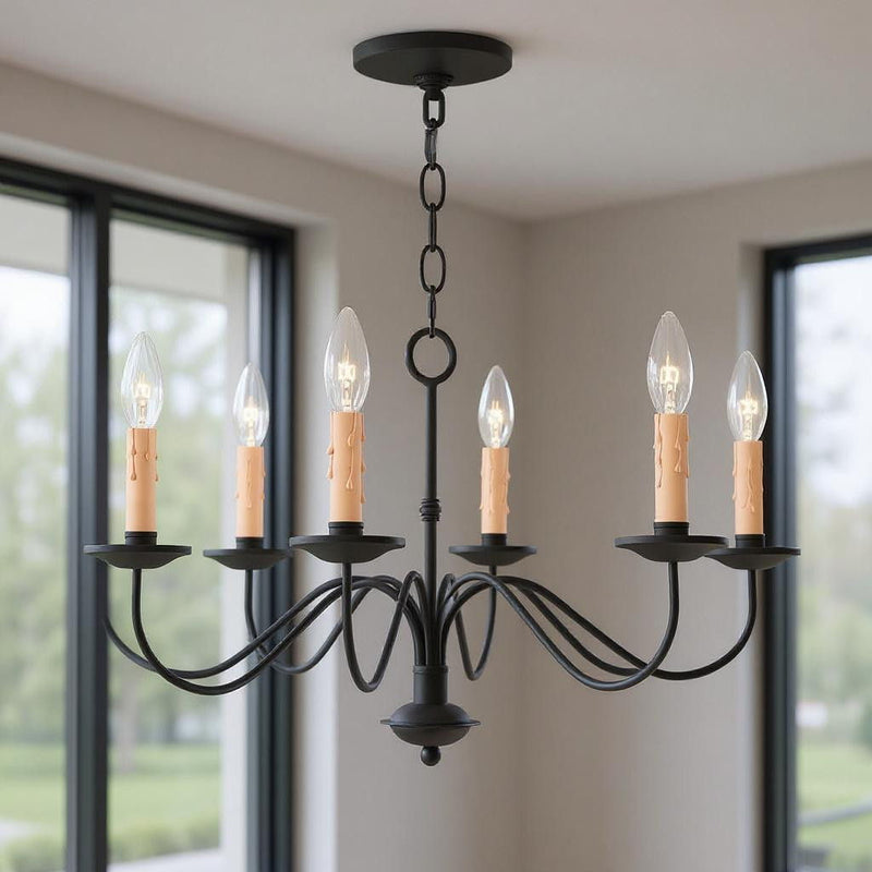 14" Eight Light Dimmable Chandelier With Shades - Black