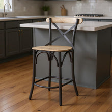 Load image into Gallery viewer, 26" Solid Wood And Iron Counter Height Bar Chair - Gray / Natural
