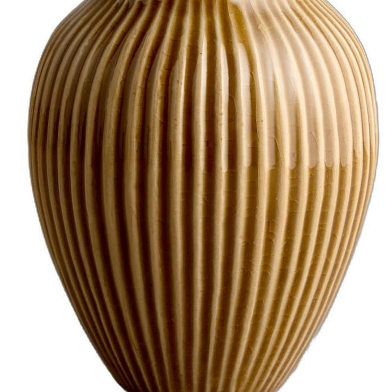 Ribbed Ceramic Oval Table Vase - Brown