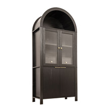 Load image into Gallery viewer, Fluted Tall Arched Pantry Cabinet With Adjustable Shelves, Glass Door &amp; Hidden Drawer For Kitchen
