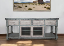 Load image into Gallery viewer, Solid Wood Open Shelving Distressed TV Stand - Blue / White
