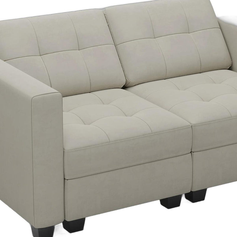 Velvet Modular Loveseat With Storage - Beige And Black