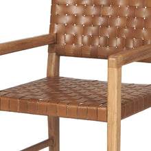 Load image into Gallery viewer, Woven Leather And Solid Wood Dining Arm Chair - Brown
