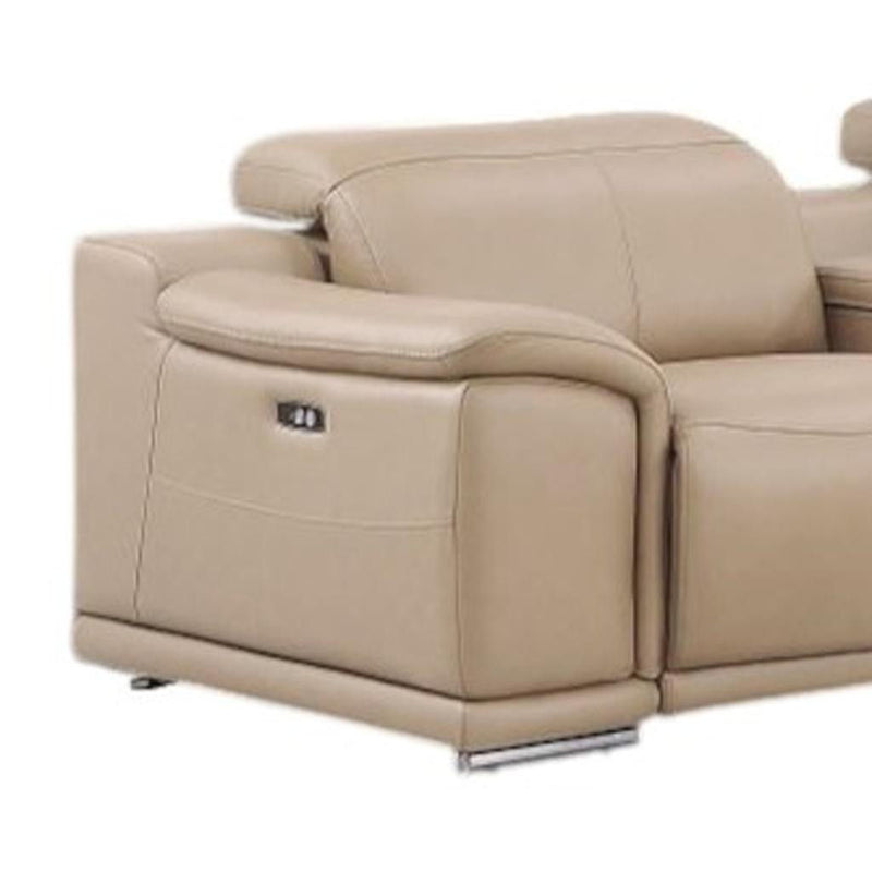 Leather Modular L-Shaped Seven Piece Corner Sectional With Console - Beige