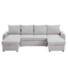 Load image into Gallery viewer, U Shaped Sectional Sofa Bed With Storage Chaise Lounges, USB Ports, And Cup Holders
