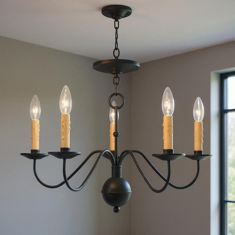 13'' Five Light Dimmable Chandelier With Shades - Black