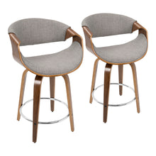 Load image into Gallery viewer, Curvini - Mid-Century Modern Fixed Height Counter Stool With Swivel (Set of 2) - Gray
