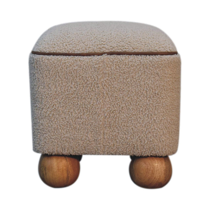 Boucle Round Footstool (723457) - Beige / Brown