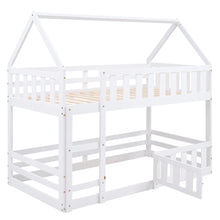 Load image into Gallery viewer, Twin over Twin House Bunk Bed with Fence and Door, White
