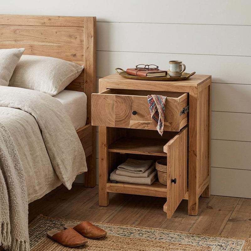 Solid Wood Square One Drawer Nightstand - Natural